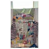 Handmade apron/smock, table runner, two unfinished pieces and two finished