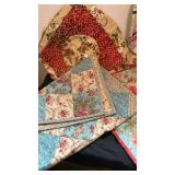 Handmade apron/smock, table runner, two unfinished pieces and two finished