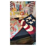 Handmade apron/smock, table runner, two unfinished pieces and two finished