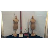Two decorative paper mache body forms and two hem markers
