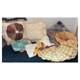 Two throw pillows and some unfinished quilting pieces