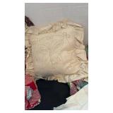Two throw pillows and some unfinished quilting pieces
