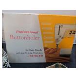 Buttonholer, coverstitch binder assorted sewing machine feet and misc.