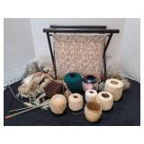 Large crocheting tatting lot with collapsible holder