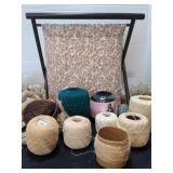Large crocheting tatting lot with collapsible holder