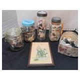 Buttons in vintage jars, Precious Moments Plaque
