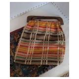 Cat Print tote and vintage purse with Wooden Handle