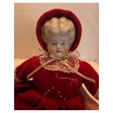 Mae Hembree Custom Made China Head Doll in Red Velvet