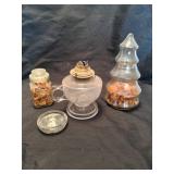Glass jars and oil lamp base