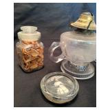 Glass jars and oil lamp base