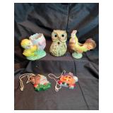 Ceramic bird collection with Halloween necklaces