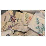 Hand Embroidered Floral Doilies and Linens Collection
