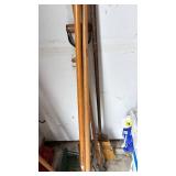 Pitchfork, garden tools and a broom