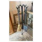 5-Piece Black Iron Fireplace Tool Set with Broom