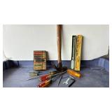 Hand tools, including a hammer and screwdrivers