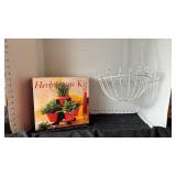 5 Kitchen Herbs Growing Kit with Red Pots and a wire hanging basket