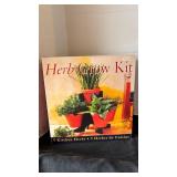 5 Kitchen Herbs Growing Kit with Red Pots and a wire hanging basket