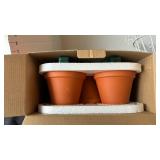 5 Kitchen Herbs Growing Kit with Red Pots and a wire hanging basket