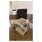 Metal Mesh 3-Tier Folding Utility Shelf with Luggage Cart