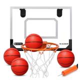 Larger 17 x 12 Indoor Basketball Hoop With 9 Large Dunk Rim for Kids Adults, Over The Door Hoop 4 Balls, Wall Mount Hoops for Yard Outdoor Shatterproof Backboard- Stocking Stuffer Gift for Boy Teen