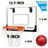 Larger 17 x 12 Indoor Basketball Hoop With 9 Large Dunk Rim for Kids Adults, Over The Door Hoop 4 Balls, Wall Mount Hoops for Yard Outdoor Shatterproof Backboard- Stocking Stuffer Gift for Boy Teen