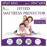Split King Waterproof Mattress Protector (2pcs 39x80) - Fitted Sheet Mattress Cover with Deep Pockets - Hypoallergenic, Breathable, Water Proof, Noiseless, Vinyl Free