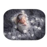Coberllus Newborn Photography Props Boys Girls Wrap Blanket Baby Photo Shoot Floral Pearl Decorative Mesh Rug Layer Basket Filler (Light Gray)