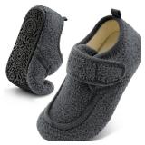 BARERUN Unisex Mens Womens Cozy Slippers Casual Slip on Warm House Shoes Indoor Outdoor Flat Sandal Slippers With Rubber Sole Wide Shoes Grey 9.5-10 Women 8-8.5 Men