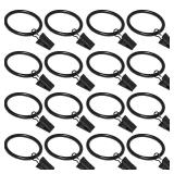15 Pack Curtain Rings with Clips, Window Clip Rings Black Curtain Hooks Hangers Clip Rings for Hanging Drapery Drapes Bows, Small 1.26 Inch in Diameter, Fits up to 1 Rod