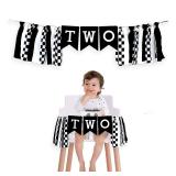 Two Fast High Chair Banner, Checkered 2nd Highchair Banner, Race Car Birthday Party Decorations, 2 Fast 2 Curious Birthday Supplies, Black and White Racing Photo Prop Banner