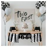 Two Fast High Chair Banner, Checkered 2nd Highchair Banner, Race Car Birthday Party Decorations, 2 Fast 2 Curious Birthday Supplies, Black and White Racing Photo Prop Banner