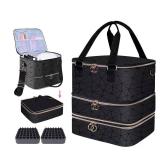 Nail Polish Organizer Case,3 Layer Nail Polish Organizer Bag Holds 84 Bottles (15ml/0.5 fl.oz) Nail Supplies Organizer,Nail Bag PU Leather Nail Carrying Nail Kit Supplies Organizer Case (Black) USED S