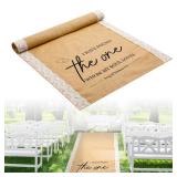 Tondiamo 3.33 ft x 15 ft Wedding Aisle Runner Outdoor Natural Burlap for Wedding Ceremony Wide Rustic Jute Carpet Rug with Lace Black Printing Outdoor Beach Ceremony Decorations for Garden Lawn Church