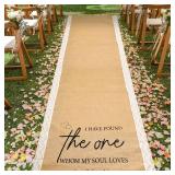 Tondiamo 3.33 ft x 15 ft Wedding Aisle Runner Outdoor Natural Burlap for Wedding Ceremony Wide Rustic Jute Carpet Rug with Lace Black Printing Outdoor Beach Ceremony Decorations for Garden Lawn Church