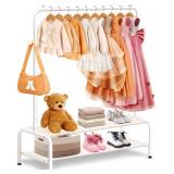 Kids Clothing Rack - Dress Up Clothes Rack - Baby Toddler Closet - Mini Freestanding Coat Racks with 2 Fabric Shelves - Small Kids Costume Wardrobe - Garment Rack for Hanging Clothes Organizer