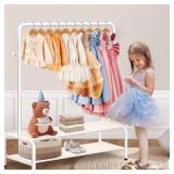 Kids Clothing Rack - Dress Up Clothes Rack - Baby Toddler Closet - Mini Freestanding Coat Racks with 2 Fabric Shelves - Small Kids Costume Wardrobe - Garment Rack for Hanging Clothes Organizer