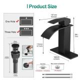 VOTON Black Bathroom Faucets Modern Waterfall Bathroom Sink Faucet Matte Black Single Handle Bathroom Faucet for 1 or 3 Holes with Deck Plate and Pop-Up Drain, Rv Sink Camper Farmhouse Bathroom Faucet