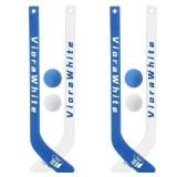 VioraWhite 8 Pcs Mini Knee Hockey Stick and Ball Set Knee Hockey Set Includes 4 Mini Sticks and 4 Foam Balls for Sports Winter Indoor Floor(White Blue)