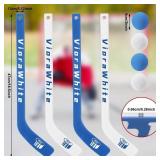 VioraWhite 8 Pcs Mini Knee Hockey Stick and Ball Set Knee Hockey Set Includes 4 Mini Sticks and 4 Foam Balls for Sports Winter Indoor Floor(White Blue)
