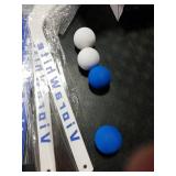 VioraWhite 8 Pcs Mini Knee Hockey Stick and Ball Set Knee Hockey Set Includes 4 Mini Sticks and 4 Foam Balls for Sports Winter Indoor Floor(White Blue)