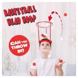 Novelty Place Head Basketball Hoop Party Game Set for Kids & Adults - Adjustable Basketball Headband with 20 Balls - Red & White