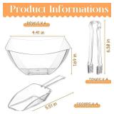 FoldTier 8oz 6 Clear Plastic Candy Bowls, 4 Scoops and 3Tongs Set Square Disposable Plastic Buffet Containers for Chip, Snacks Popcorn Candy Bar Birthday Party Supplies