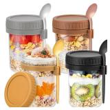 DRKIO 3 Pack Overnight Oats Containers with Lids and Spoons 16 Oz Glass Mason Jars for Overnight Oats Jars Leak Proof Oatmeal Container Great for Cereal Fruit Vegetable Milk Salad Yogurt Meal Prep