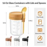 DRKIO 3 Pack Overnight Oats Containers with Lids and Spoons 16 Oz Glass Mason Jars for Overnight Oats Jars Leak Proof Oatmeal Container Great for Cereal Fruit Vegetable Milk Salad Yogurt Meal Prep