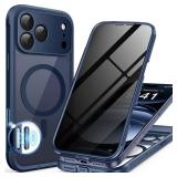 BERFY for iPhone 17 Pro Max Case, Compatible with MagSafe, Built-in Privacy Screen Protector and Camera Protection, Anti-Spy Full Body Shockproof Clear Phone Case for 17 Pro Max 6.9, Deep Blue