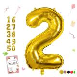 Smlpuame 40 inch Number Balloon 0-9 Gold Large Number 2 Balloons,Digital Balloons for Birthday Party Celebration Decorations Supplies, Helium Foil Number Balloons for Wedding Anniversary