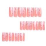 Pink Press on Nails Long Square BAOYAALIN, Cute Fake Nails with Glitter Design Gel Glue on Nails for Women Girls Full Cover Acrylic Artificial False Stick on Nail for Wedding 24Pcs in 12 Sizes