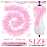 Juinte 5 Pcs Wedding Feather Boa 2.19 yd Turkey Chandelle Feather Boas Bulk Outfit Party Decors for Women Men Costumes(Pink)