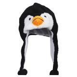 Timiot Cute Plush Animal Character Winter Hat Fun Ski Cap with Detailed Animal Face Long Ear Straps with Pom Pom Ends (Penguin)