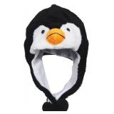 Timiot Cute Plush Animal Character Winter Hat Fun Ski Cap with Detailed Animal Face Long Ear Straps with Pom Pom Ends (Penguin)